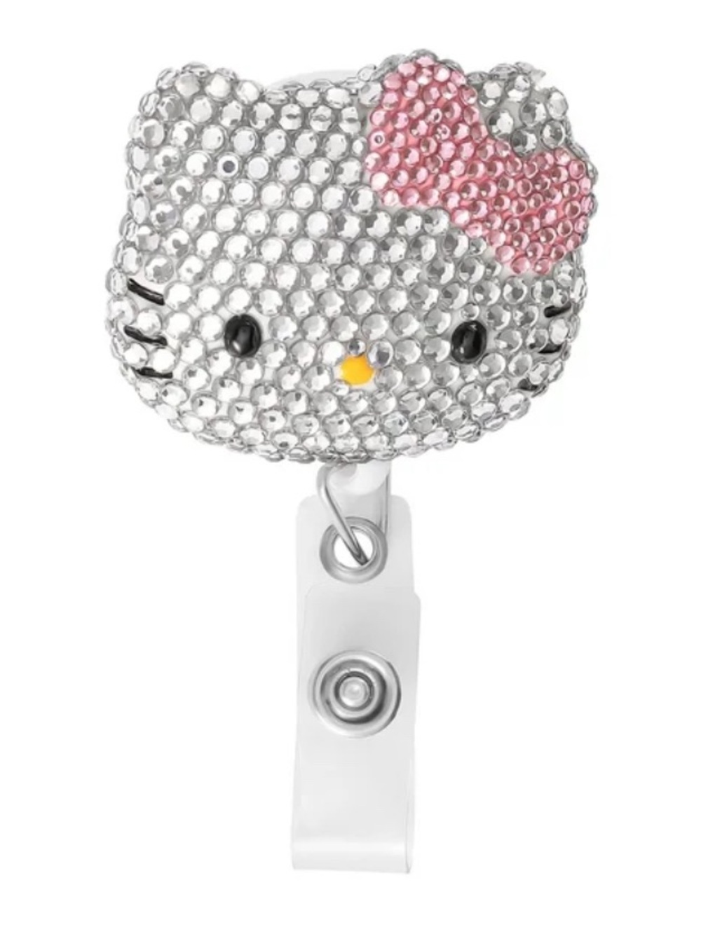 ❤️ NWT Rhinestone Hello Kitty Badge Reel with Pink Bow Alligator Clip